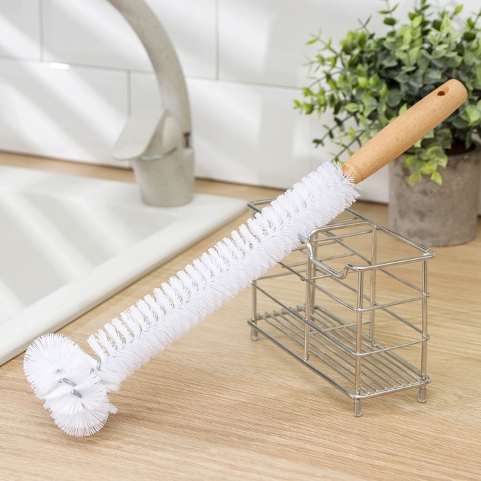 Ёрш для посуды Доляна Meli, 36×6 см, бамбуковая ручка, замшевая петелька Ёрш для посуды Доляна Meli, 36×6 см, бамбуковая ручка, замшевая петелька