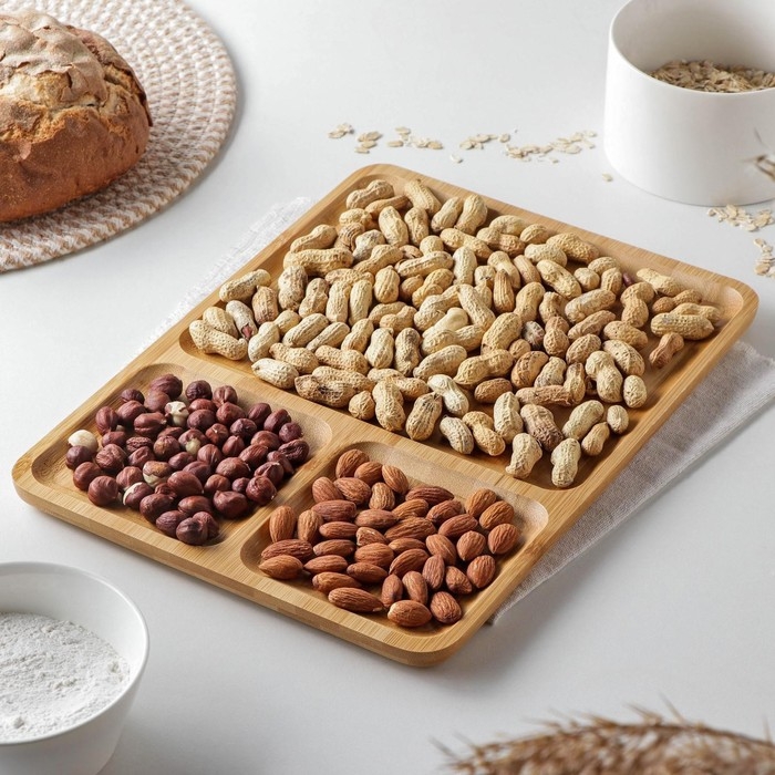 Менажница Доляна Striata, 3 секции, 32×23,5×1,2 см, бамбук Менажница Доляна Striata, 3 секции, 32×23,5×1,2 см, бамбук