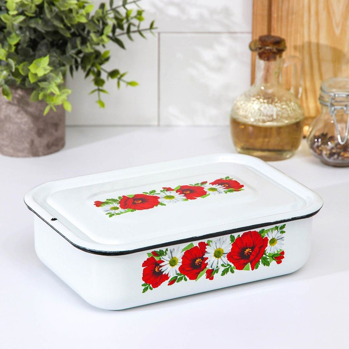 Контейнер металлический с крышкой, 1,5 л, деколь МИКС, цвет белый Контейнер металлический с крышкой, 1,5 л, деколь МИКС, цвет белый