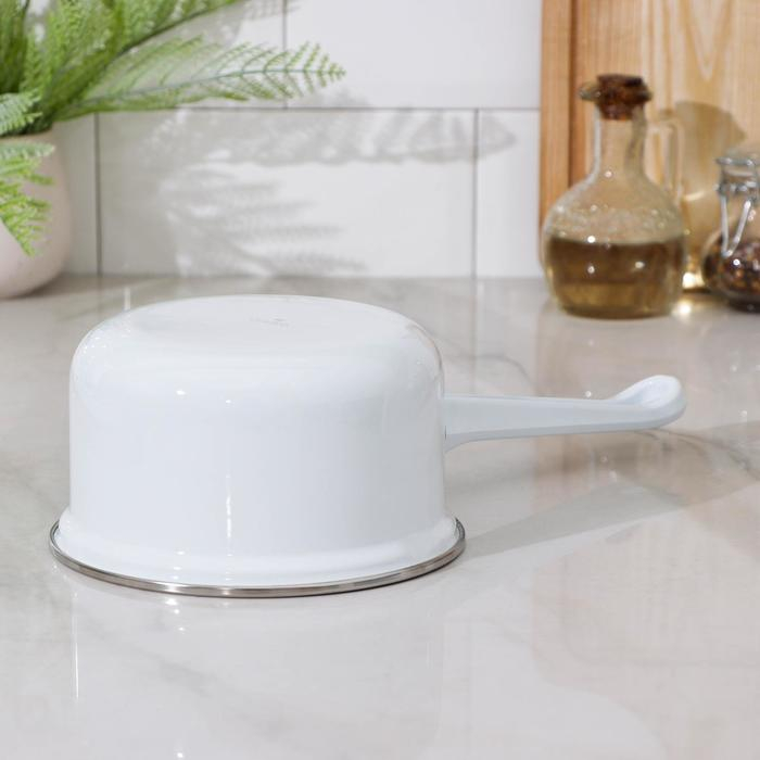 Ковш эмалированный цилиндрический, 1 л, без деколи, индукция, цвет белый Ковш эмалированный цилиндрический, 1 л, без деколи, индукция, цвет белый