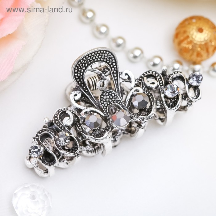 Краб для волос Краб для волос "Ночной бриз" узоры, 4,5 см, серебро