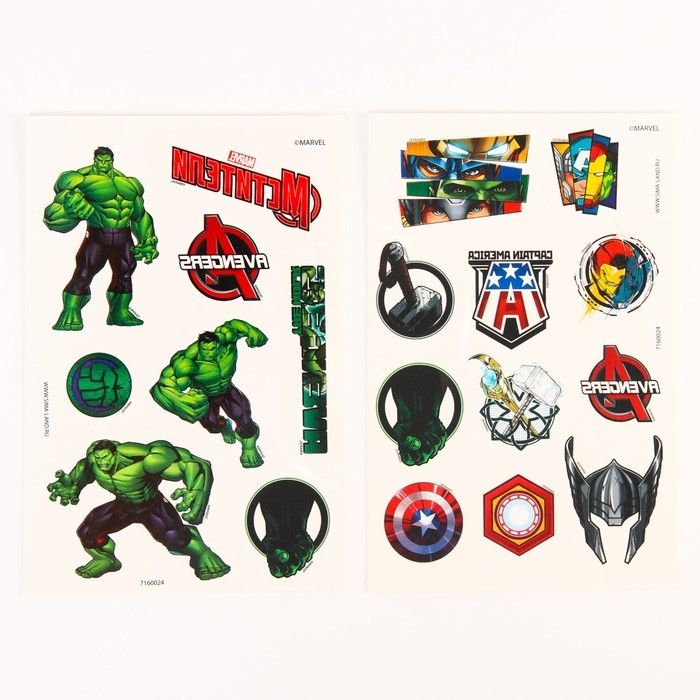 Набор детских татуировок + маска супергероя «Мстители» Халк, сделай маску + переводки MARVEL Набор детских татуировок + маска супергероя «Мстители» Халк, сделай маску + переводки MARVEL