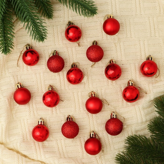 Набор шаров пластик d-3 см, 16 шт Набор шаров пластик d-3 см, 16 шт "Праздничный переполох" красный