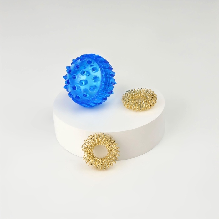 Массажер пластик универс Шарик с 2 кольцами синий коробка ОТ Массажер пластик универс Шарик с 2 кольцами синий коробка ОТ