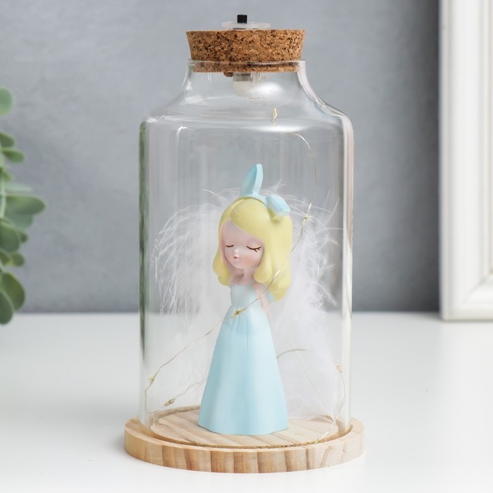 Сувенир полистоун световой  Сувенир полистоун световой "Девочка в голубом с ушками и пером" 10х10х17,5 см