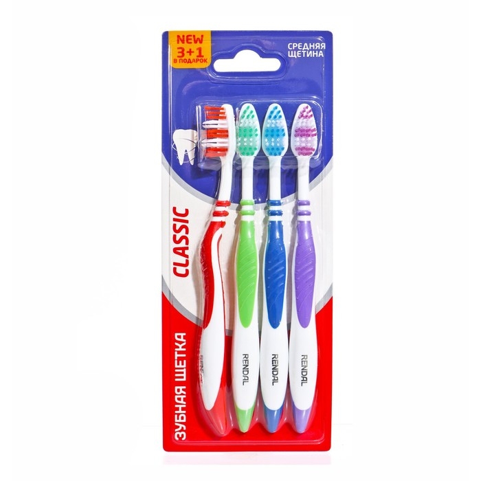 Зубная щётка Rendal Classic, средней жёсткости, 4 шт. Зубная щётка Rendal Classic, средней жёсткости, 4 шт.