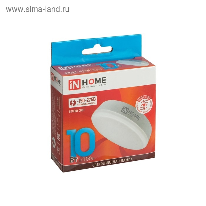 Лампа светодиодная IN HOME LED-GX53-VC, GX53, 10 Вт, 230 В, 4000 К, 950 Лм Лампа светодиодная IN HOME LED-GX53-VC, GX53, 10 Вт, 230 В, 4000 К, 950 Лм