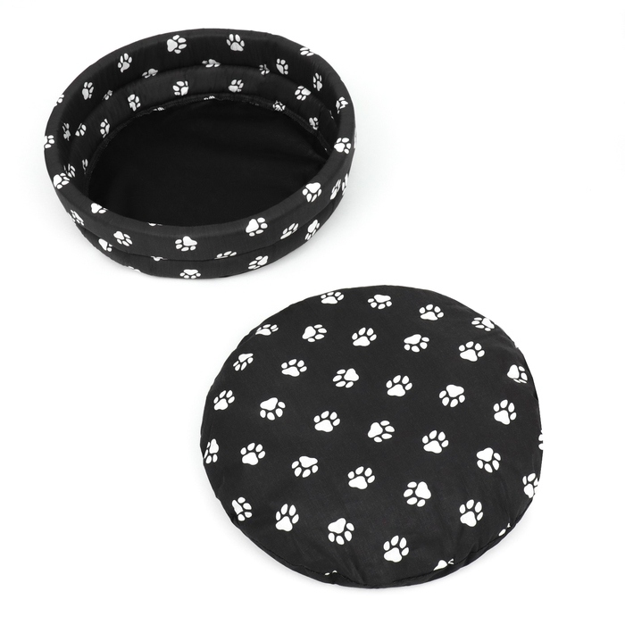 Лежанка Lowcost круглая, поплин, 40 х 40 х 12 см, черная с лапками Лежанка Lowcost круглая, поплин, 40 х 40 х 12 см, черная с лапками