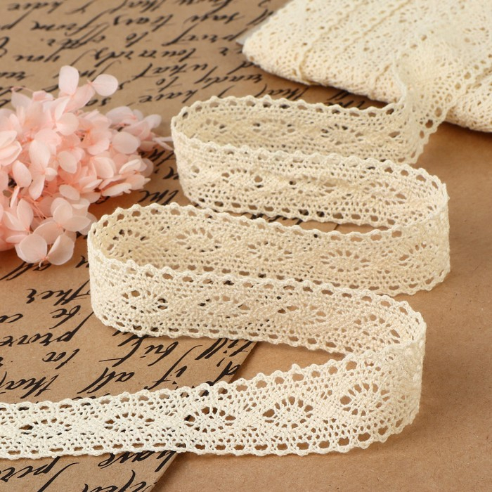 Кружево вязаное, 25 мм × 15 ± 1 м, цвет бежевый Кружево вязаное, 25 мм × 15 ± 1 м, цвет бежевый