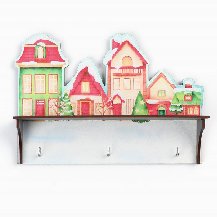 Ключница настенная новогодняя «Заснеженные дома», на Новый год Ключница настенная новогодняя «Заснеженные дома», на Новый год