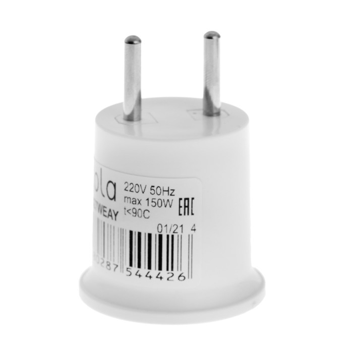 Переходник Ecola, вилка-патрон, Е27, 40 х 55 мм, белый