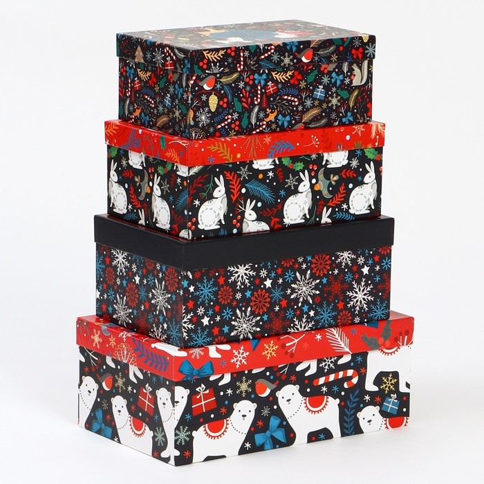 Набор коробок подарочных 15 в 1 «Европейский», 12 х 7 х 4 см - 46,6 х 35,2 х 17.5 см, Новый год