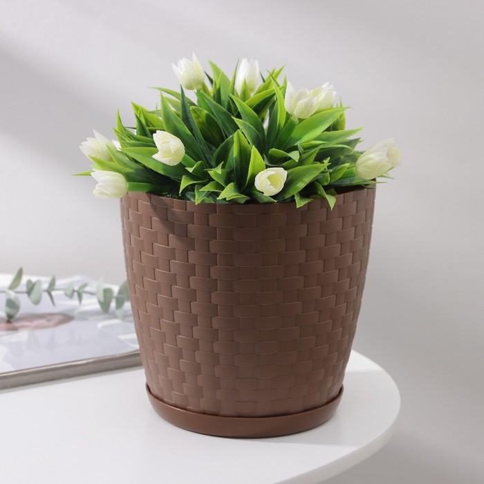 Горшок для цветов с поддоном «Ротанг», 3 л, цвет тёмно-коричневый Горшок для цветов с поддоном «Ротанг», 3 л, цвет тёмно-коричневый