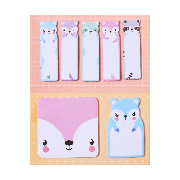 Набор закладок фигурных из бумаги, 20л*7 цветов, 57*17мм, 60*60 мм, 57*36мм, Енотики Набор закладок фигурных из бумаги, 20л*7 цветов, 57*17мм, 60*60 мм, 57*36мм, Енотики