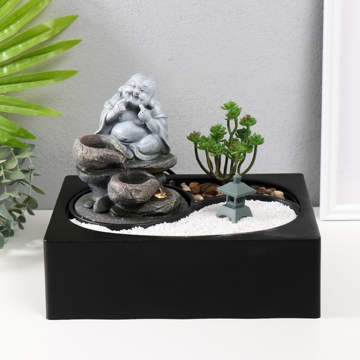 Фонтан настольный от сети, подсветка  Фонтан настольный от сети, подсветка "Хотей на камнях" 29х21х22 см