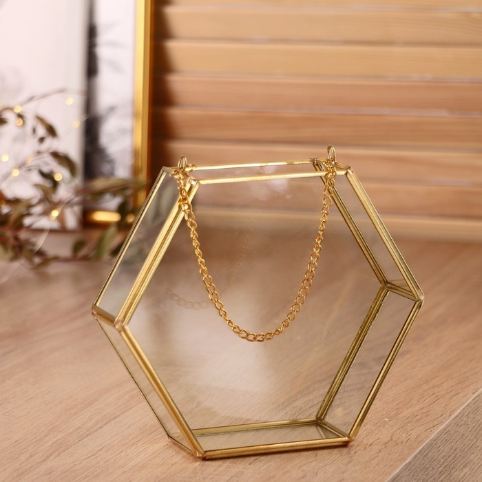 Флорариум "Каркас с цепочкой" 5х17х15 см, золото