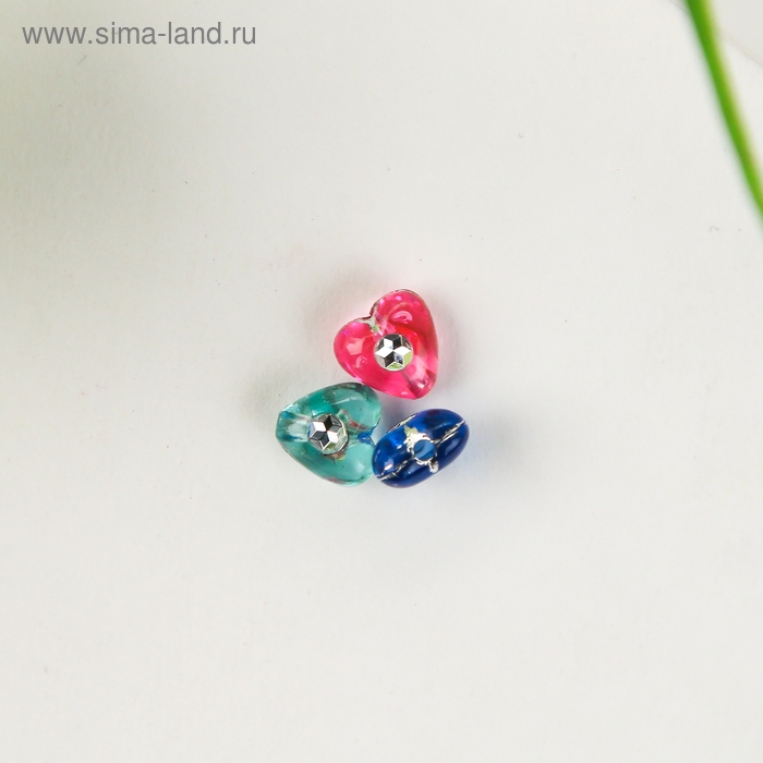 Набор бусин для творчества пластик Набор бусин для творчества пластик "Сердечки со стразиками" 20 гр 0,7х0,7 см