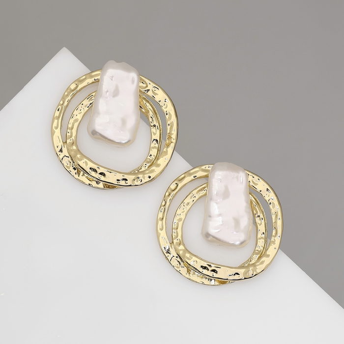 Серьги с жемчугом «Бусина» двойной круг, цвет золото Серьги с жемчугом «Бусина» двойной круг, цвет золото