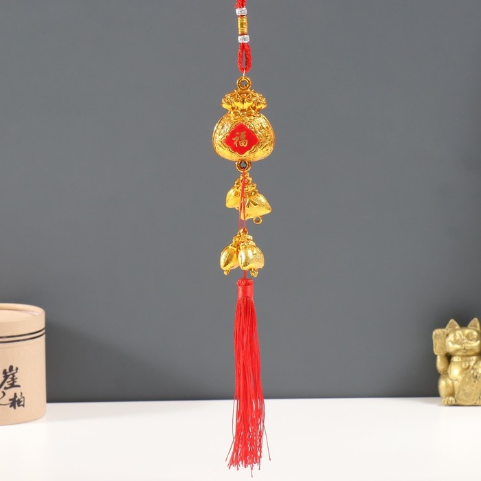 Подвеска пластик, текстиль Подвеска пластик, текстиль "Золотые денежные мешки" 3х4,5х38 см