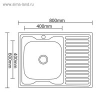 Мойка кухонная Accoona AC6080-L, накладная, левая, толщина 0.6 мм, 800х600х165 мм, декор