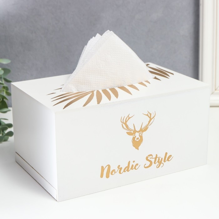 Шкатулка МДФ для салфеток Шкатулка МДФ для салфеток "Золотой олень" белая 10х13х20 см