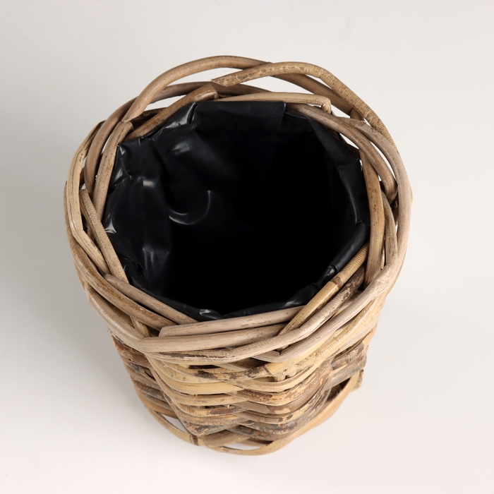 Кашпо плетеное, D14xH13см, серый, ротанг Кашпо плетеное, D14xH13см, серый, ротанг