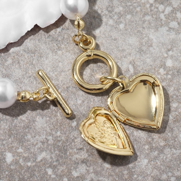 Браслет с жемчугом «Сердечко» для фото, шар №10, цвет белый в золоте, L=21 см Браслет с жемчугом «Сердечко» для фото, шар №10, цвет белый в золоте, L=21 см