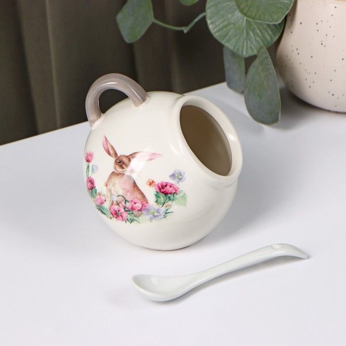 Сахарница с ложкой Доляна «Зайка», 200 мл, цвет белый Сахарница с ложкой Доляна «Зайка», 200 мл, цвет белый