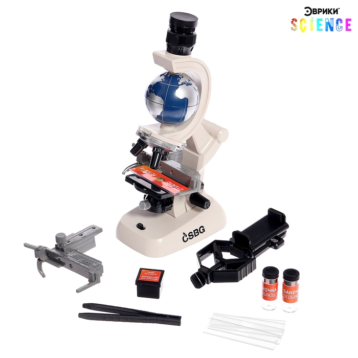 Микроскоп, с планетой, держатель для телефона, подсветка, увеличение x100, x400, x1200 Микроскоп, с планетой, держатель для телефона, подсветка, увеличение x100, x400, x1200