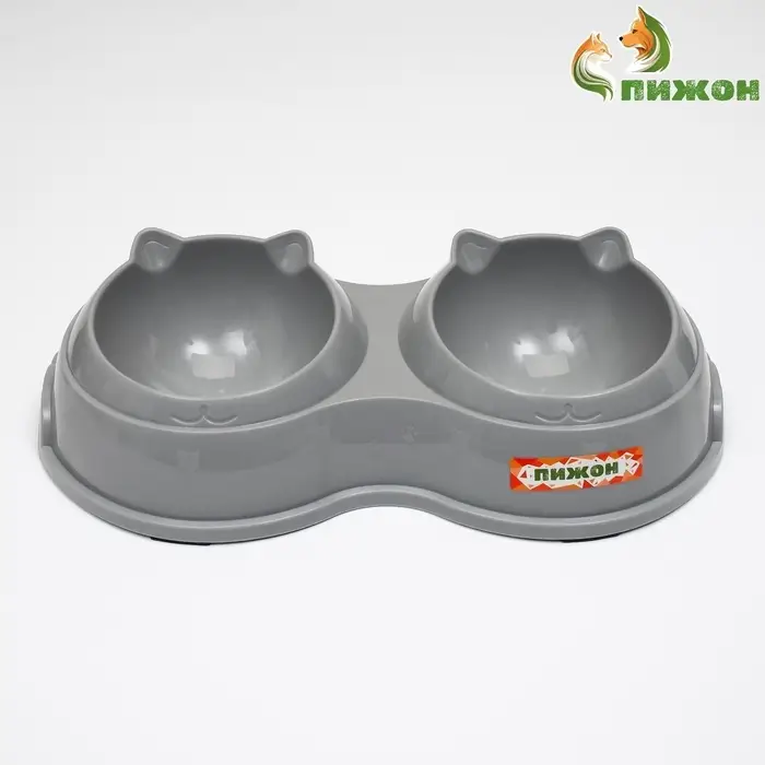 Миска двойная, 240 мл, 25&times;14&times;5 см, пластик, серая