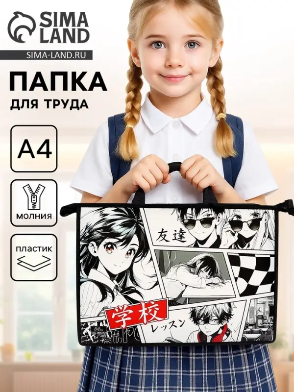 Папка для труда, А4, пластиковая, 33.5&times;23.5&times;5.5 см &laquo;Аниме&raquo;