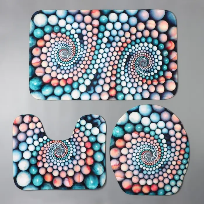 Коврик для ванной и туалета Доляна &laquo;Каменные завитки&raquo;, 3 шт., 35&times;39 см, 40&times;50 см, 45&times;75 см