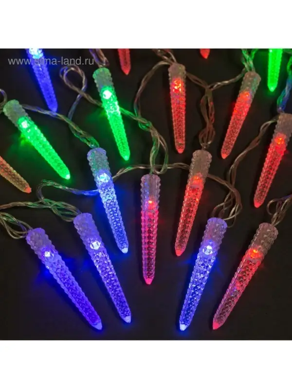 Гирлянда &laquo;Нить&raquo; 5 м с насадками &laquo;Сосульки граненые&raquo;, IP20, прозрачная нить, 20 LED, свечение мульти (RG/RB), мигание, 220 В