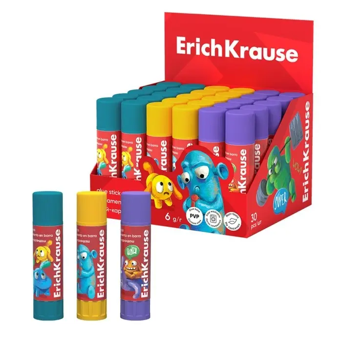 Клей-карандаш 6г ErichKrause EasyStick  Клей-карандаш 6г ErichKrause EasyStick "Jolly Friends" PVP, экономичный расход, микс
