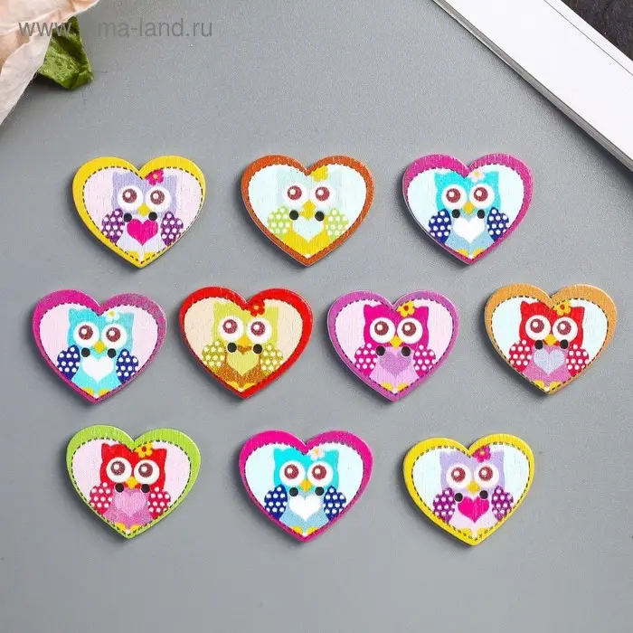Декоративные пуговицы набор 10 шт. «Арт Узор. Совушка в сердечке», дерево, 2.4×2 см, МИКС Декоративные пуговицы набор 10 шт. «Арт Узор. Совушка в сердечке», дерево, 2.4×2 см, МИКС