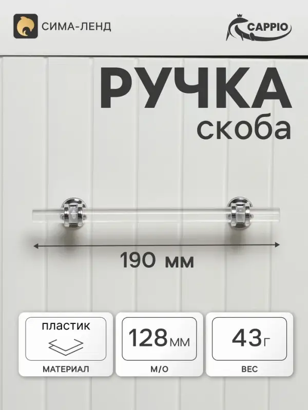 Ручка-скоба CAPPIO PK106, м/о 128 мм, d=12 мм, пластик, цвет прозрачный/хром
