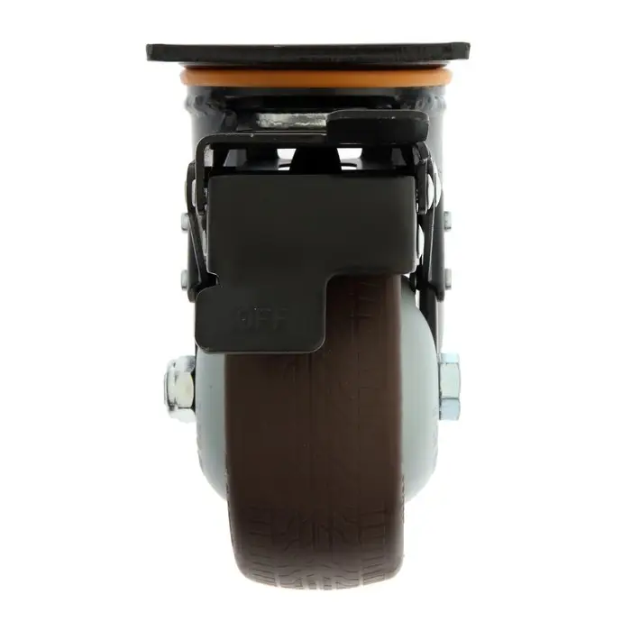 Колесо для транспортной тележек поворотное ТУНДРА, d=125 мм, на площадке, со стопором, покрытие TPR 9917