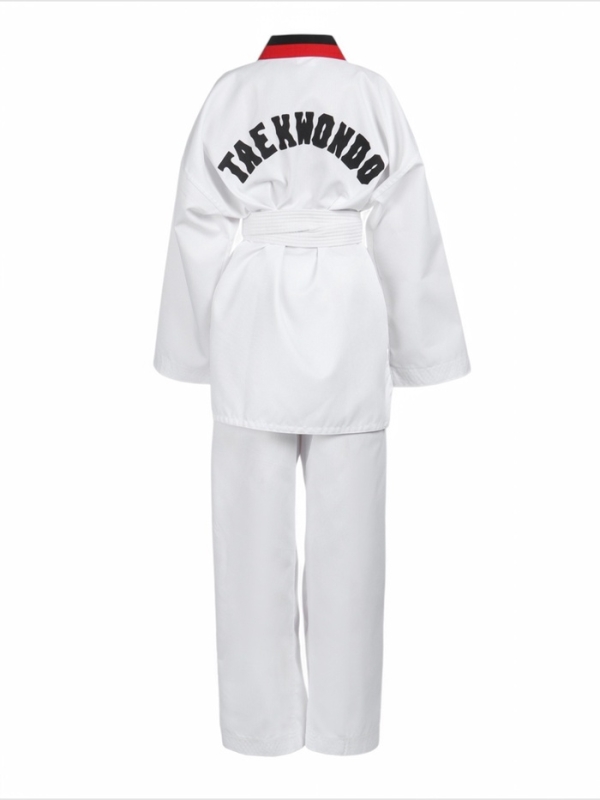 Добок (кимоно) для Тхэквондо, белый, черно-красный ворот, детский, размер 120