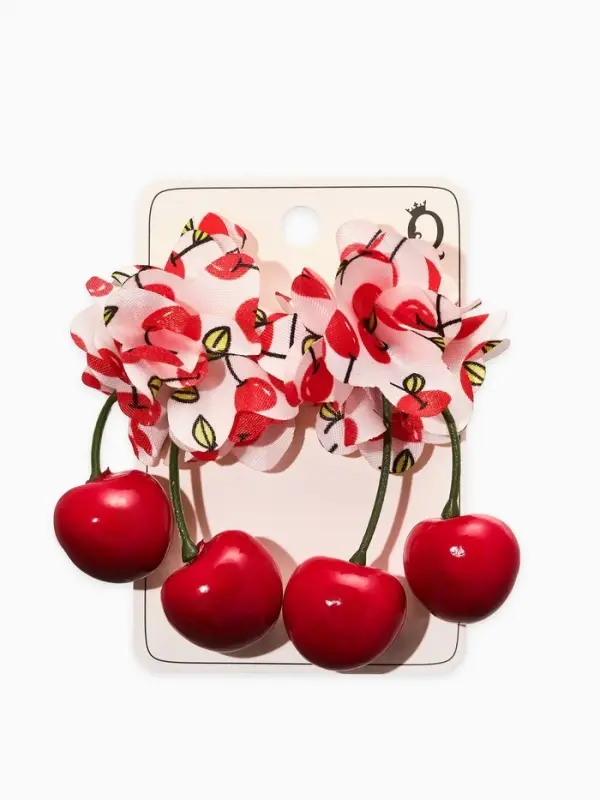 Серьги &laquo;Вишня с цветами&raquo;, цветные в золоте