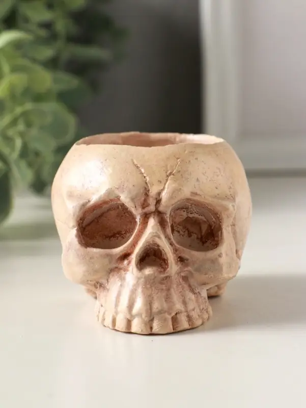 Подсвечник "Череп" эффект состаривания, слоновая кость