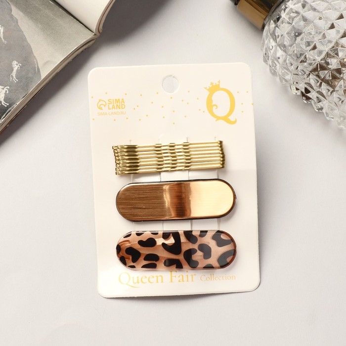 Невидимка для волос  Невидимка для волос "Герти" (набор 10 шт) лео, 5 см, золото