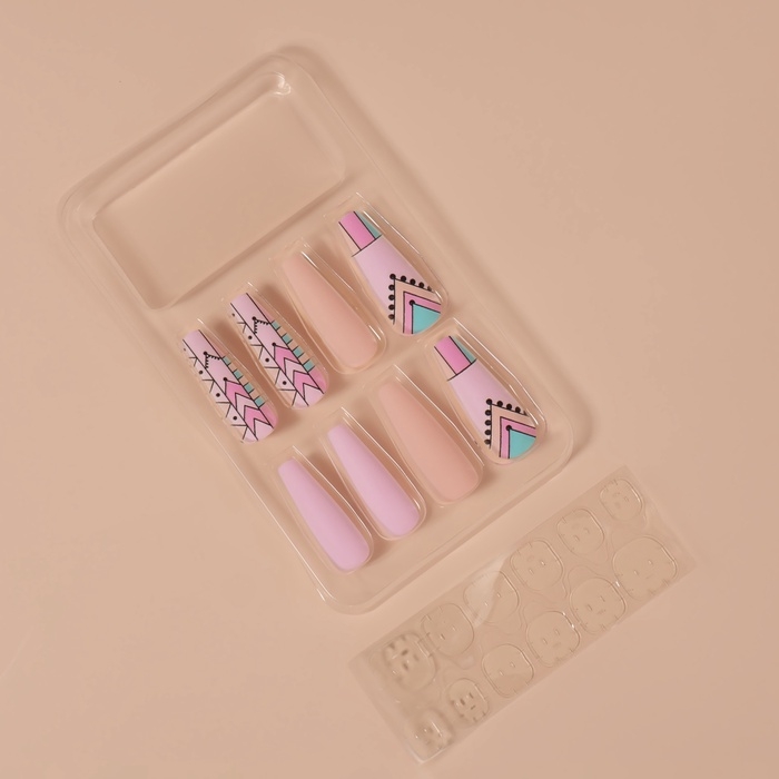 Накладные ногти «Узор», 12 шт, с клеевыми пластинами, форма балерина, разноцветные Накладные ногти «Узор», 12 шт, с клеевыми пластинами, форма балерина, разноцветные