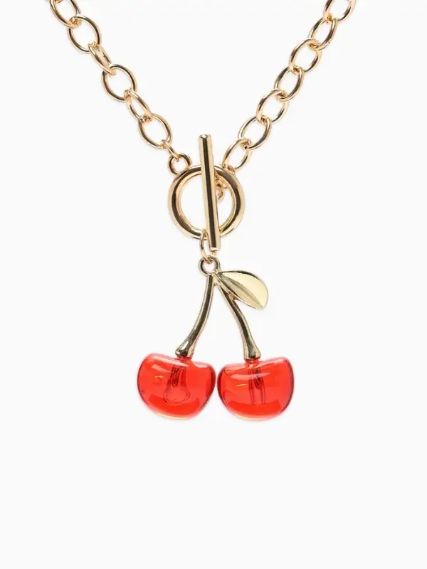 Кулон &laquo;Цепь&raquo;, ветка вишни, красный в золоте, 45 см