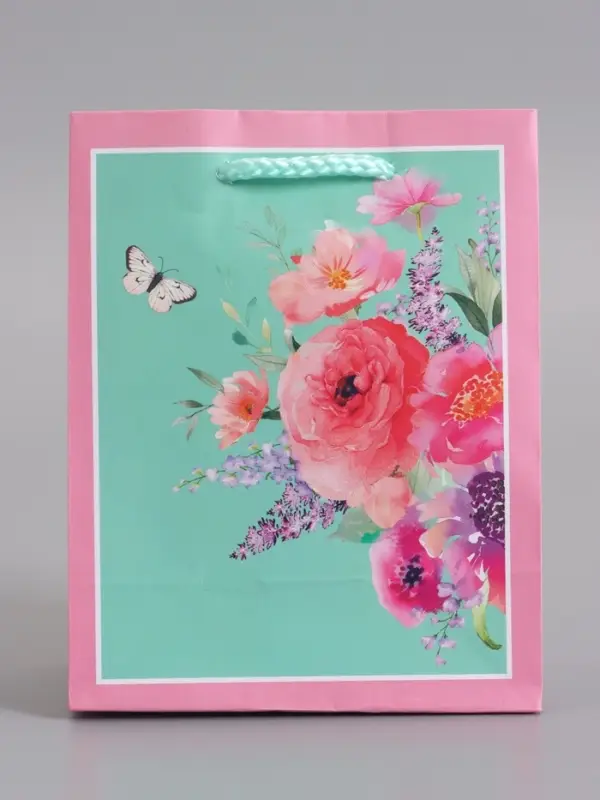 Пакет подарочный ламинированый "Цветочный подарок" 11,5 х 14,5 х 6,5 см