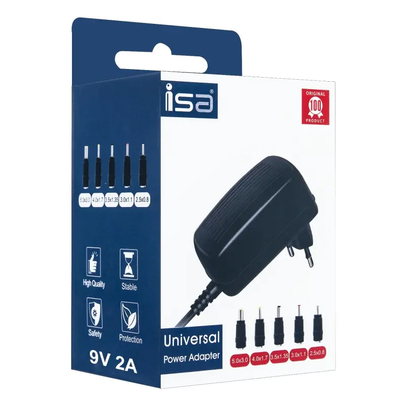 Блок питания 9V 1A 5.5*2.5 сетевой с адаптером ISA (100шт/кор)
