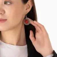 Серьги &laquo;Круг&raquo;, винтаж, красные в чернённом серебре