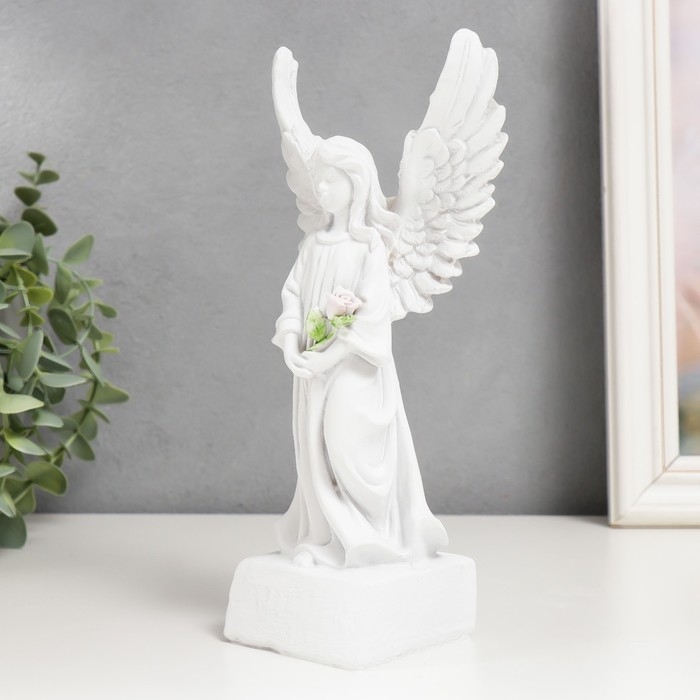 Сувенир полистоун Сувенир полистоун "Белоснежный ангел-девушка в платье, с розой" 21х10,5х6,5 см