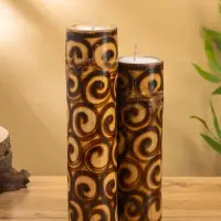 Свеча в бамбуке тройная, 14×13×30 см, 100 мл, коричневая