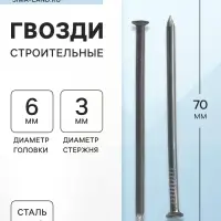 Гвозди ТУНДРА, строительные, ГОСТ 4028-63, без покрытия, 3&times;70 мм, фасовка 1 кг