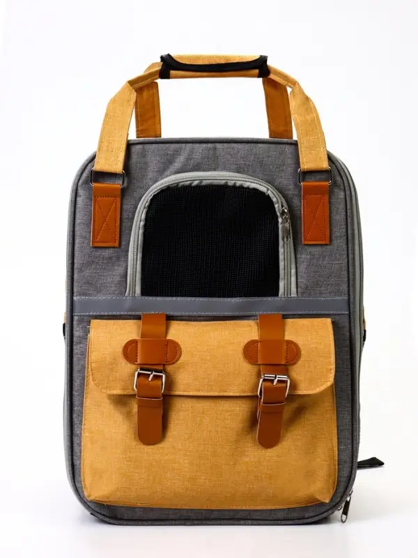 Рюкзак-переноска для кошек и собак, 30&times;21&times;41 см, серый, жёлтый